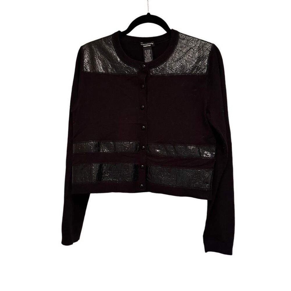Doncaster black cardigan with patent leather accents - size M